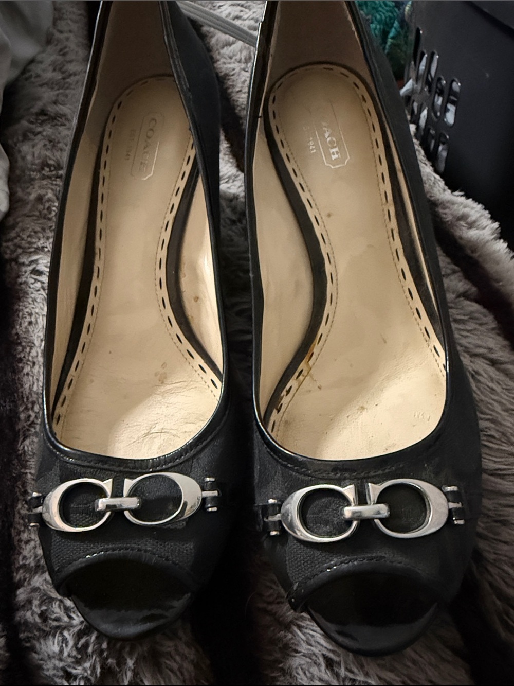 Coach Black Peep-Toe Heels with Silver Hardware